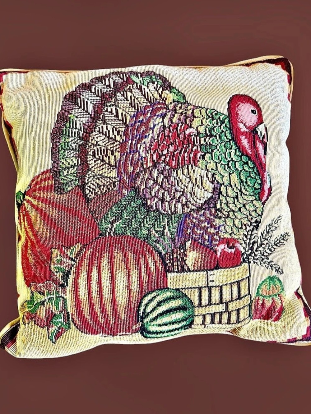 Turkey Harvest Accent Pillow in Cream & Red